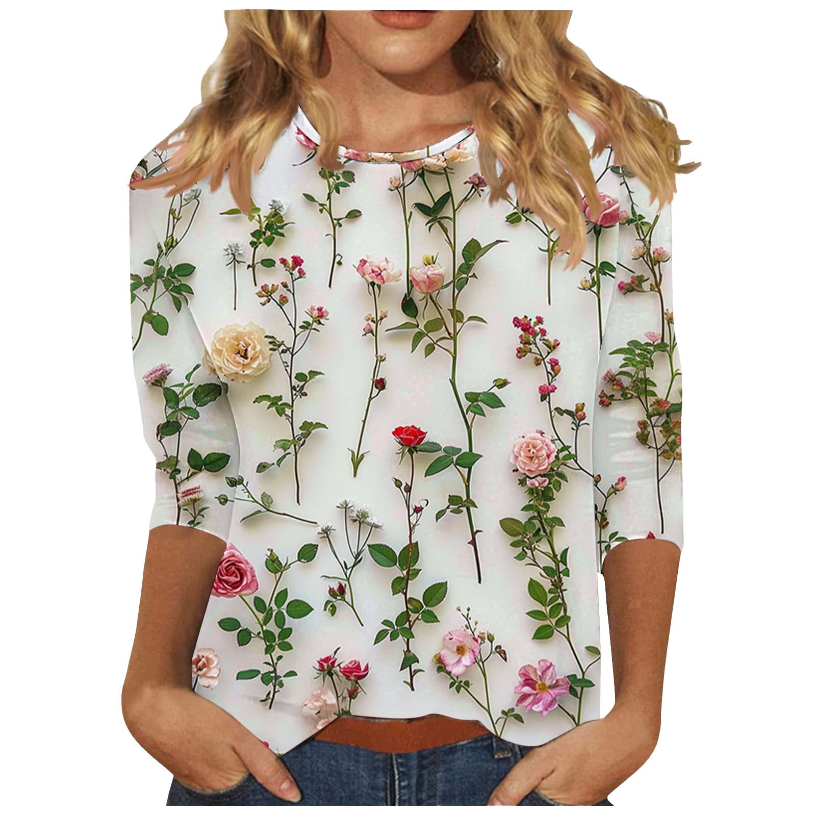 Printed 3/4 Sleeve Top main image 0