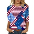 thumbnail image 1 of BangWanChi 3/4 Length Sleeve Womens Tops Women's Fashion Three Quarter Sleeve Retro Round Neck Independence Printed Loose Tops Blouse Three Quarter Sleeve, 1 of 4