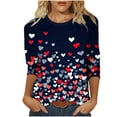 thumbnail image 1 of BangWanChi 3/4 Length Sleeve Womens Tops Women's Valentine's Day Fashion Printed T-shirt 3/4 Sleeves Blouse Round Neck Casual Tops, 1 of 5
