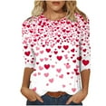 thumbnail image 1 of BangWanChi 3/4 Length Sleeve Womens Tops Women's Valentine's Day Fashion Printed T-shirt 3/4 Sleeves Blouse Round Neck Casual Tops, 1 of 5