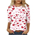 thumbnail image 1 of BangWanChi 3/4 Length Sleeve Womens Tops Women's Valentine's Day Fashion Printed T-shirt 3/4 Sleeves Blouse Round Neck Casual Tops, 1 of 5