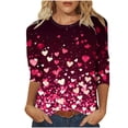 thumbnail image 1 of BangWanChi 3/4 Length Sleeve Womens Tops Women's Valentine's Day Fashion Printed T-shirt 3/4 Sleeves Blouse Round Neck Casual Tops, 1 of 5