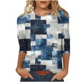 thumbnail image 1 of BangWanChi 3/4 Length Sleeve Womens Tops Women's Valentine's Day Fashion Printed T-shirt 3/4 Sleeves Blouse Round Neck Casual Tops, 1 of 5