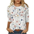 thumbnail image 1 of BangWanChi 3/4 Length Sleeve Womens Tops Women's Vintage Printed Round Neck 3/4 Sleeve T-shirt Loose Top, 1 of 5