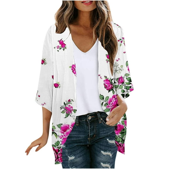 BangWanChi Bathing Suit Cover up for Women Women's Long Sleeve Printing Casual Tops Blouse With Pocket Cardigan