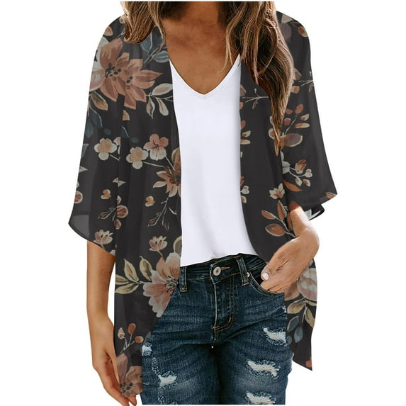 BangWanChi Bathing Suit Cover up for Women Women's Long Sleeve Printing Casual Tops Blouse With Pocket Cardigan