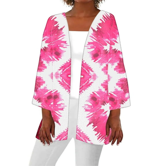 BangWanChi Beach Cover ups for Women 2024 Womens Summer Fall Tie Dyed Print Cardigan Long Sleeve Loose Cover Up Casual Blouse Tops