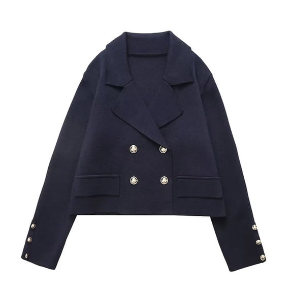 BangWanChi Black Blazer Women Oversized Fashion Women Double-Breasted Turn Down Collar Long Sleeve Casual Coat Small Suit Cardigan Jacket