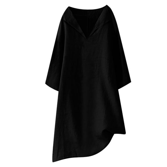 BangWanChi Black Dresses for Women Women‘s Casual Loose 3/4 Sleeve Solid Round Neck Long Dresses