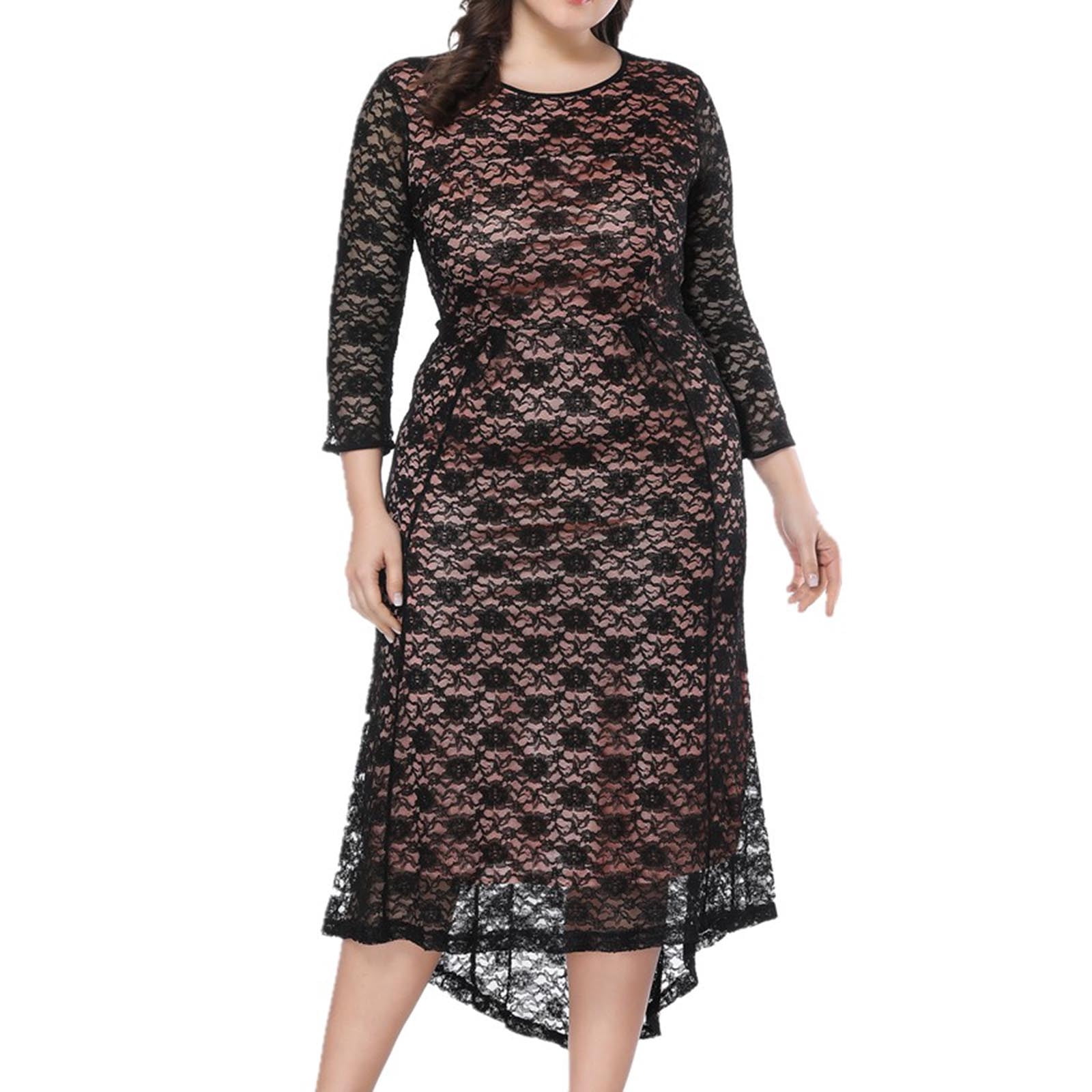 BangWanChi Black Dresses for Women Women's Fashion Hollow Out Lace Long  Dress Evening Dress Party Dress - Walmart.com
