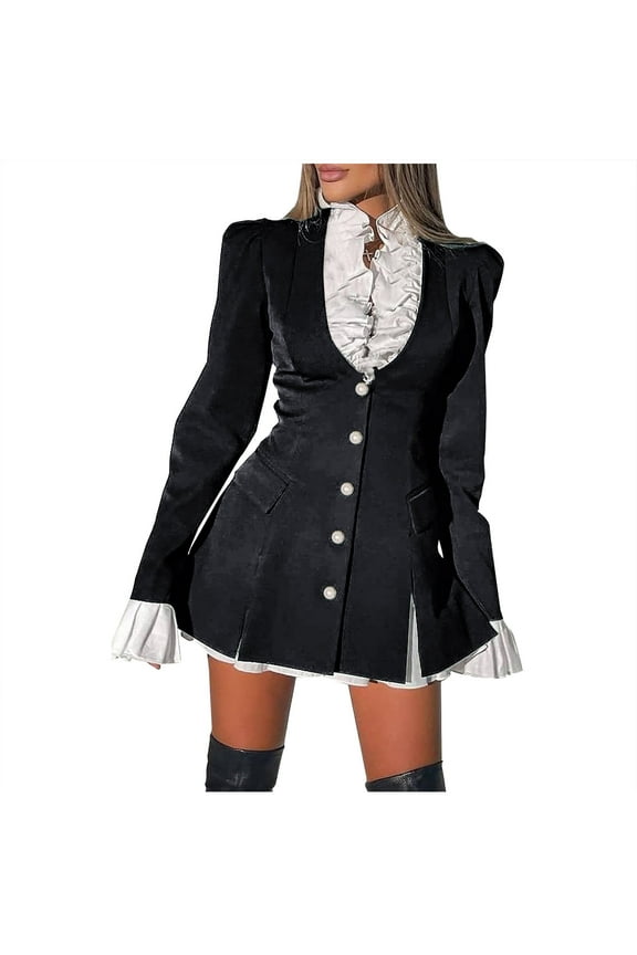 Black Dresses for Women Women's Long Sleeved Solid Color Medieval Stage Acting Jazz Uniform Lace V-neck Suit Dress