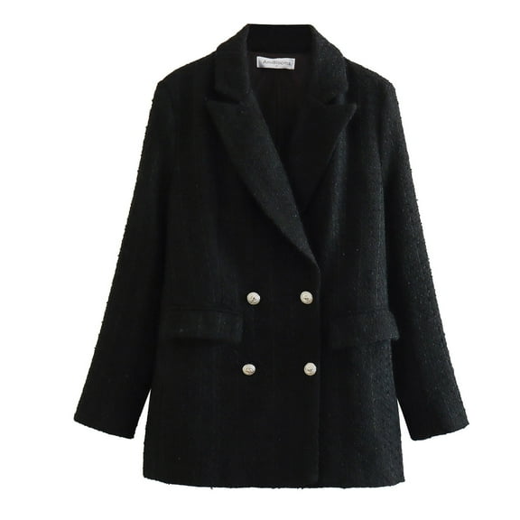 BangWanChi Black Sweatshirt Blazer for Women Fashion Women Turn Down Collar Long Sleeve Casual Coat Small Suit Cardigan Jacket