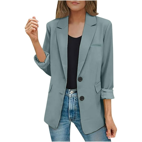 BangWanChi Blazer for Women Petite Womens Bussiness Casual Blazers Open Front Long Sleeve Work Office Blazer Jacket With Shoulder Pads Fall Fashion 2024