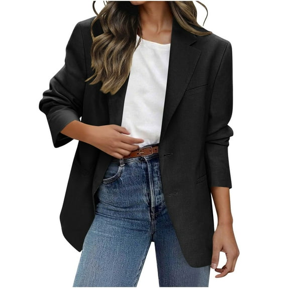 BangWanChi Blazer for Women Petite Women's Solid Color Button Pocket Recreational Long Sleeve Suit Coat Tops