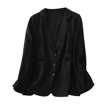 BangWanChi Blazer for Women Trendy Women's Spring Summer Linen Casual Long Sleeve Trun Down Collar Blouse Loose Tops