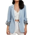 thumbnail image 1 of BangWanChi Blazers for Women Business Casual Women Business Attire Solid Color Stitching Stripe Long Sleeve Pocket Cardigan Coat Top, 1 of 5