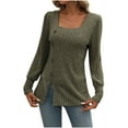 thumbnail image 1 of BangWanChi Blouses for Women Business Casual Women's Loose Solid Color Casual V-neck Button Hole Stripe Top, 1 of 5