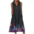 thumbnail image 1 of BangWanChi Boho Dresses for Women 2024 Clearance New Women's V-neck Button Button Sleeveless Printed Long Dress, 1 of 5