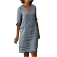 thumbnail image 1 of BangWanChi Boho Dresses for Women 2026 Women Casual Vacation Style Solid Color Half Sleeve V-Neck Dress, 1 of 1