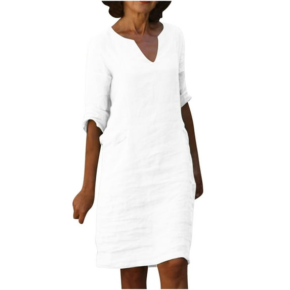 BangWanChi Boho Dresses for Women Clearance Women Casual Vacation Style Solid Color Half Sleeve V-Neck Dress