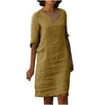 thumbnail image 1 of BangWanChi Boho Dresses for Women 2026 Women Casual Vacation Style Solid Color Half Sleeve V-Neck Dress, 1 of 1