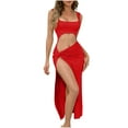 thumbnail image 1 of BangWanChi Boho Dresses for Women 2026 Women's Solid Color Suspender Hollowed Out Navel Sexy Dress with Sleeveless Dress, 1 of 1
