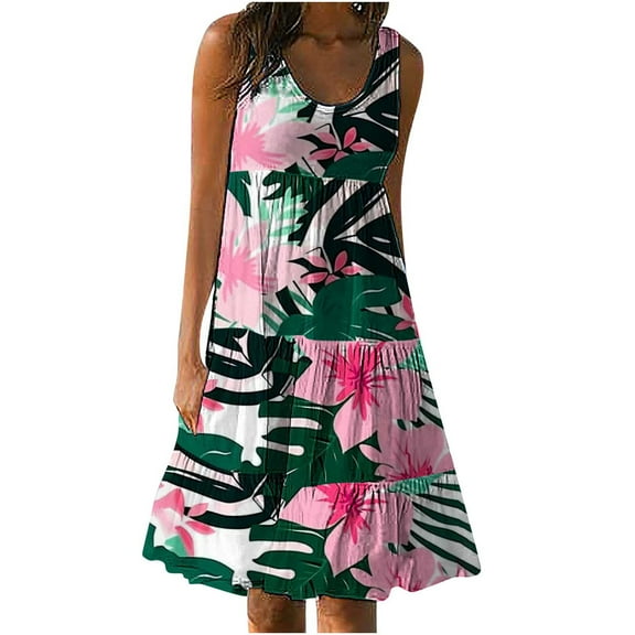 BangWanChi Boho Dresses for Women 2026 Womens Fashion Holiday Summer Casual Printing Sleeveless Party Beach Loose Dress