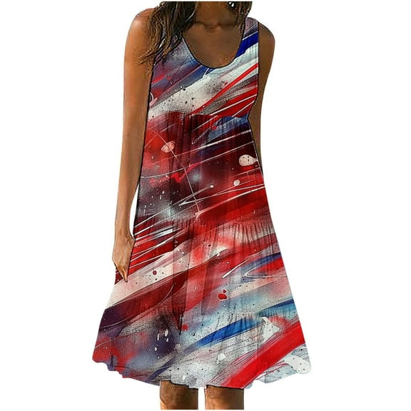 BangWanChi Boho Dresses for Women Womens Fashion Holiday Summer Casual Printing Sleeveless Party Beach Loose Dress