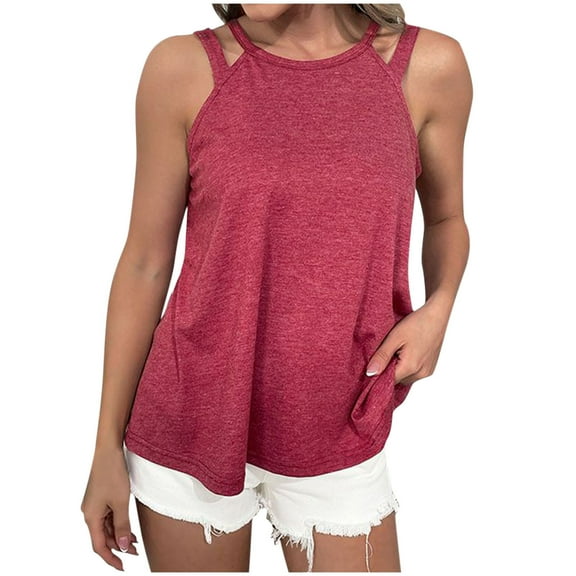 BangWanChi Camisole Tops for Women Built in Bra Cups Spring Summer Sleeveless Round-Neck Fashion Camisoles For Women