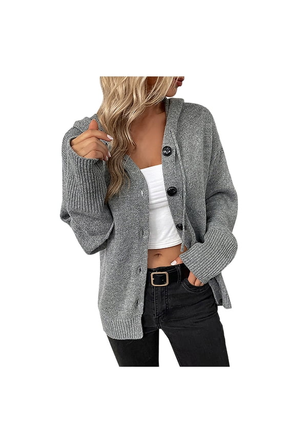 Cardigan Women Loose Dark Color Rope Knitting Cardigan Jacket Gray L