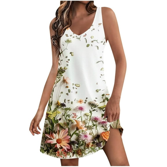 BangWanChi Casual Dresses for Women Women's Casual with Pockets Summer Floral Print Dress V-Neck Mini Dresses