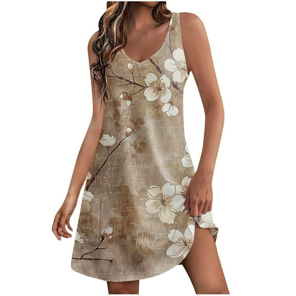 BangWanChi Casual Dresses for Women Women's Casual with Pockets Summer Floral Print Dress V-Neck Mini Dresses