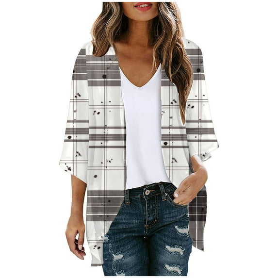 BangWanChi Cover ups for Swimwear Women Women's Long Sleeve Printing Casual Tops Blouse With Pocket Cardigan