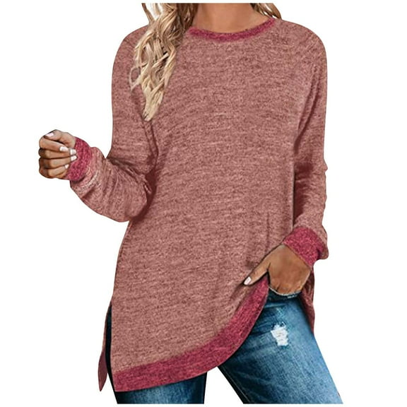 BangWanChi Crewneck Sweatshirts Women Crop Womens Casual Plus Loose Solid Long Sleeved Crew Neck Tops