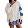 thumbnail image 1 of BangWanChi Crewneck Sweatshirts Women Graphic Fashion Women's Fall Star Long Sleeved Side Slit Pullover Sweatshirt Round Neck Loose Tops, 1 of 5