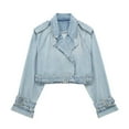 thumbnail image 1 of BangWanChi Denim Jacket for Women Short Women's Fashion Short Cut Slim Suitable Denim Windbreaker Belt Coat Jacket, 1 of 4