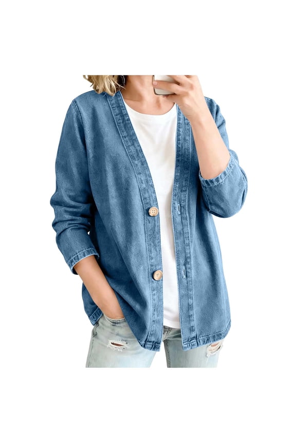 Denim Jacket for Women Trendy Plus Size Casual Womens Ladies Oversize Jeans Chain Jacket Pocket Coat