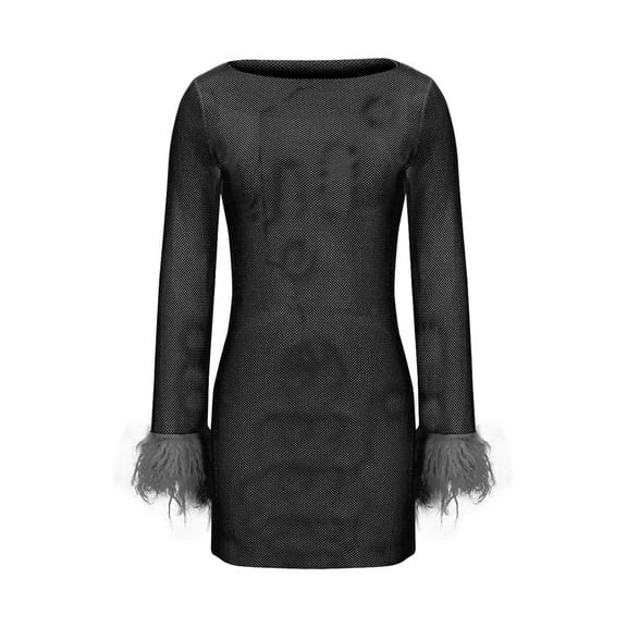BangWanChi Dress Autumn New Women's Fashion Fall/Winter Dress Long Sleeved Dress Black M
