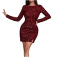 thumbnail image 1 of BangWanChi Dress Autumn Women's Sexy Dress Sequined V Short Long Sleeve V-Neck Dress Red M, 1 of 5