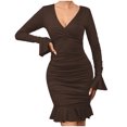 thumbnail image 1 of BangWanChi Dresses for Women Beach Dresses for Women Vacation Casual Dresses for Women Fashion Women Casual Dress V Neck Long Sleeve Hip Wrap Dress Long Dress, 1 of 8