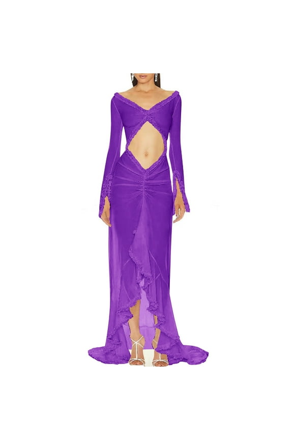 Dresses for Women Casual Summer Women'S Casual Dresses Women'S Casual Dresses Women's Senior Slit Style Sexy Crop Dress Long Sleeve One-line Shoulder Ankle-length Dress