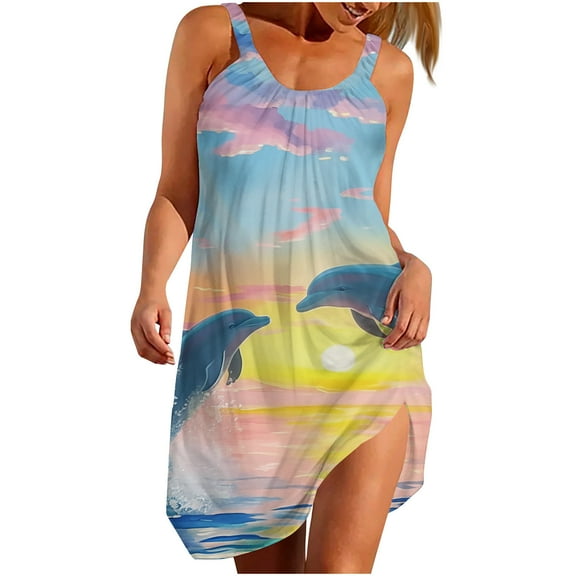 BangWanChi Dresses for Women 2024 Casual Spring Women's Summer Casual Loose Sleevless Crew Neck Dress