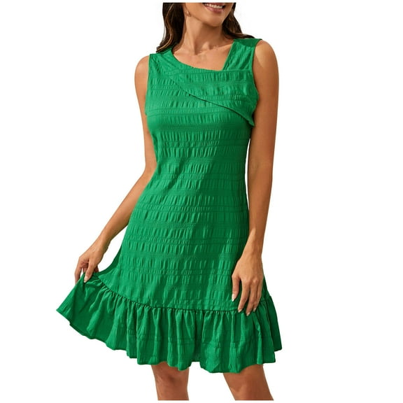 BangWanChi Dresses for Women 2024 Casual Spring Women's Summer Fashion Casual V-neck Sleeveless Solid Color Dress