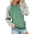 thumbnail image 1 of BangWanChi Fall Sweatshirts for Women 2024 Graphic Womens Casual Loose Pocket Splicing Long Sleeved Round Neck Tops, 1 of 5