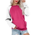thumbnail image 1 of BangWanChi Fall Sweatshirts for Women 2024 Graphic Womens Casual Loose Pocket Splicing Long Sleeved Round Neck Tops, 1 of 5