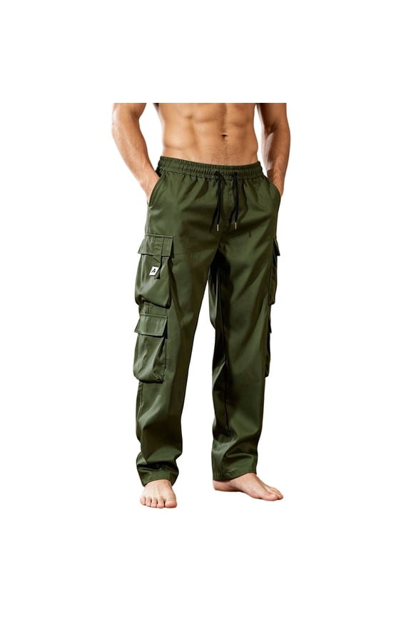 Fashion Men Cargo Casual Straight-Leg Trousers Men's Workwear Pants Tough Guy Green XXXXXL