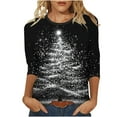 thumbnail image 1 of BangWanChi Fashion Women's Christmas Printed Crewneck 3/4 Sleeve T-shirt Fashionable Blouse Tops, 1 of 5