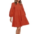 thumbnail image 1 of BangWanChi Holiday Dresses for Women 2026 Casual Women And Linen Lantern Sleeve Long Sleeved Patchwork Loose Hem Dress Orange M, 1 of 1