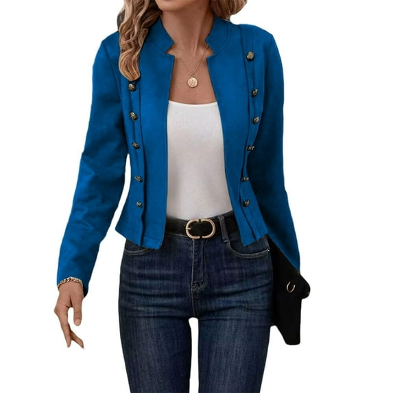 BangWanChi Hoodless Casual Jacket for Women Women's Fashion Solid Color Double Breasted Suede Jacket With Decorative Pockets