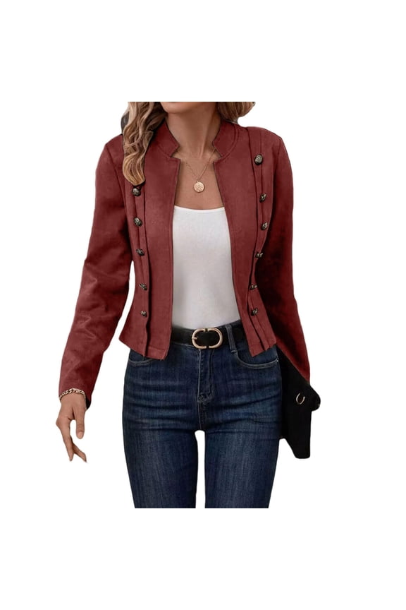 Hoodless Casual Jacket for Women Women's Fashion Solid Color Double Breasted Suede Jacket With Decorative Pockets